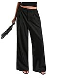 GORGLITTER Women's Low Rise Dress Pants Dressy Work Low Waisted Wide Leg Straight Business Trousers Slacks Pants Black Small