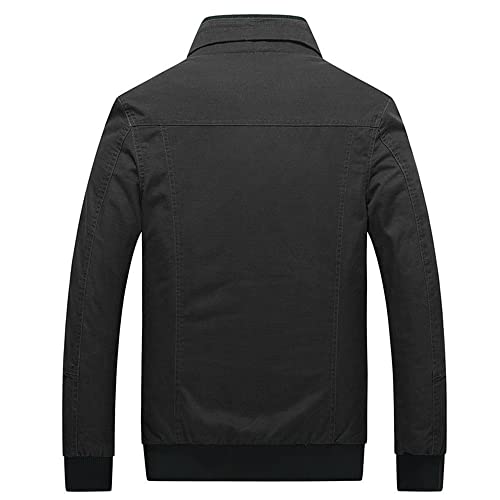 Rexcyril Men's Cotton Lightweight Slim Fit Military Jacket, Casual Washed Cargo Bomber Jacket Coat, Black, Large #TOP1