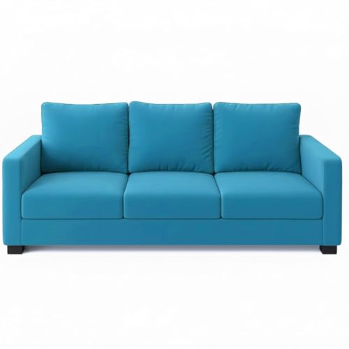 Image of FURNY Haster 3 Seater Fabric Sofa (Aqua Blue) Premium Velvet Finish Durable & Comfortable Ideal for Living Room