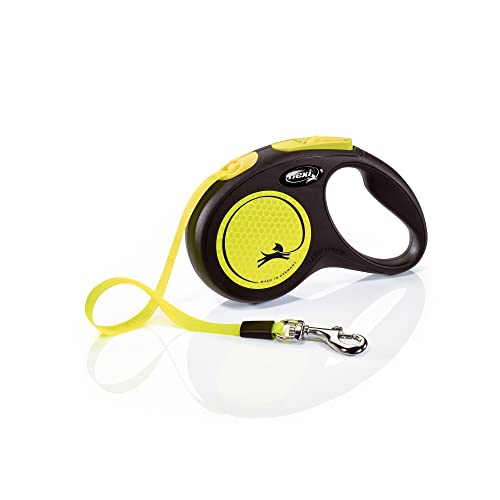 Croci Flexi New Neon Tape, Guinzaglio per cani allungabile riflettente, taglia S fino a 15 kg, lunghezza 5 Metri, Nero e giallo
