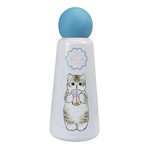 Mofusand Bouteille d'eau isotherme en acier inoxydable 400 ml - Motif chat mignon - Bouteille de voyage réutilisable pour boissons chaudes et froides