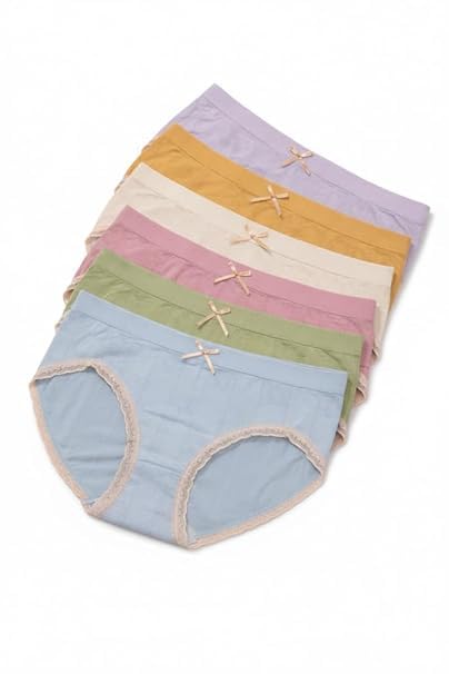 Women Ribbed Cotton Lace Trim Hipster Panties Pack of 3-image-20