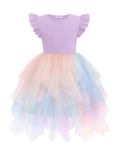 Arshiner Little Girls Tulle Dress Tutu Summer Easter Princess Birthday Party Fancy Fairy Dresses Purple 6-7 Years