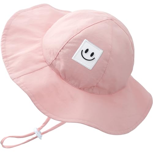 Baby Sun Hat with UPF 50+ Sun Protection Toddler Sun Hat Summer Beach Bucket Hats with Wide Brim Age 0-24 Months Pink