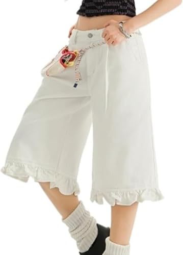 VCM Cropped Jeans for Women Low Waist Loose Straight Leg Jorts Y2K Casual Denim Pants Grunge Clothes Harajuku Streetwear