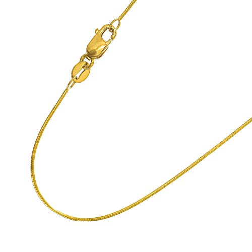 14K Solid Yellow Gold 0.7 Mm Round Snake Chain Necklace, Lobster Claw Clasp - 16 Inches, 2Gr. #TOP2