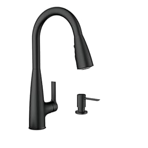 Moen Haelyn Matte Black Single-Handle Pull-Down Sprayer Kitchen Faucet Featuring Power Boost for a Faster Clean, Soap Dispenser Included, 87627BL