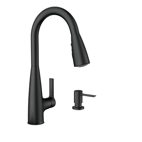 Moen Haelyn Matte Black Kitchen Faucet Featuring Pulldown Sprayer with Power Boost for a Faster Clean, Modern Kitchen Faucet, Single-Handle Easy Installation, 87627BL by Moen - Used condition - US$145.31