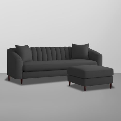 Image of Casaliving Doraldo 4 Seater L Shape Convertible Sofa Set for Living Room, 3 Seater & Ottoman Modular Sectional Couch for Small Space (Black Colour) Fabric