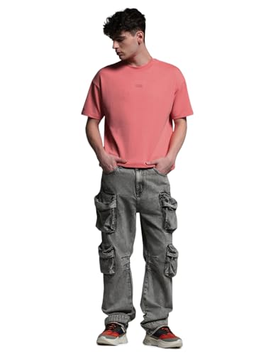 Image of Jack & Jones Men's Solid Round Neck Cotton Relaxed Fit T-Shirt | Boxy Fit | Drop Shoulders