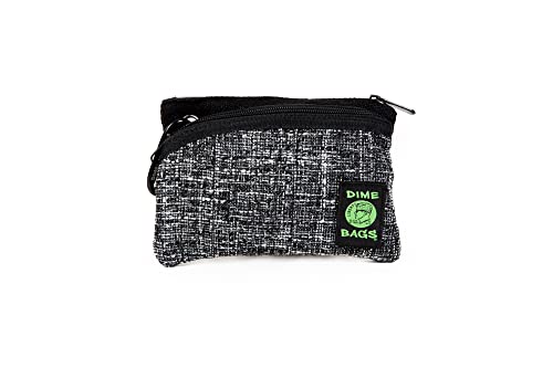 DIME BAGS Hemp Pouch, Compact Tote with Dual Zippered Compartments, Travel Wallet with Carabiner Clip & Interchangeable Patch, Coin Bag Zipline (8 inch, Black)