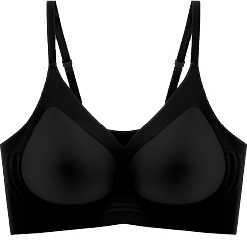 Image of PRETTYWELL Comfortable Bras, Seamless Wire Free Everyday Bras for A to D Cups, V Neck Soft and Light Basic Bras for Women