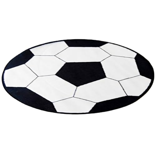 ZGCXRTO Tapis de football rond antidérapant en noir et blanc pour salon et chambre à coucher
