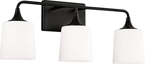 HomePlace Lighting 148931MB-541 Presley Transitional Rustic Soft White Glass Cone Vanity Light for Bathroom, 3-Light 300 Total Watts, 10" H x 26" W, Black