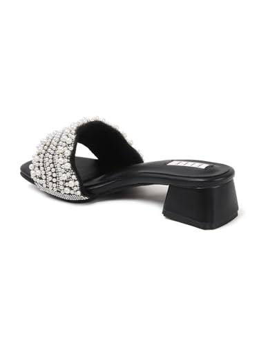Image of ELLE Women's Elegant Pearl Sandal Beaded Low Heel Sandals for Special Occasions