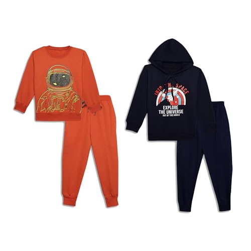 Image of Mack Jonney Printed Round Neck Cotton Fleece Tracksuit Co-Ord Set for Kids (Pack of 2)-MACK44942
