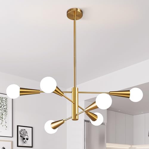 KAISITE Sputnik Chandelier Modern Gold Chandelier 6-Light E26 Mid...