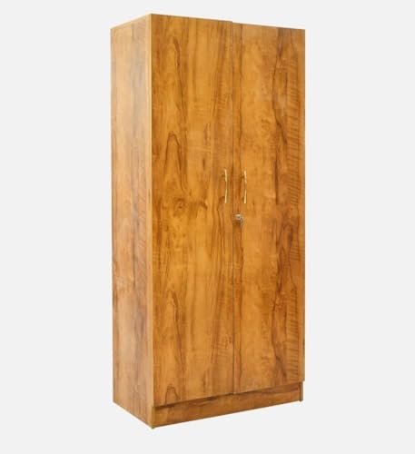 Image of CASPIAN Engineered Wood 2 Door Wardrobe (Brazilian Teak) | Pre Assembled Home Furniture | Cupboard /Almirah for Office & Home Bedroom Clothes Storage Organizer with Hanging Space & 3 Shelves