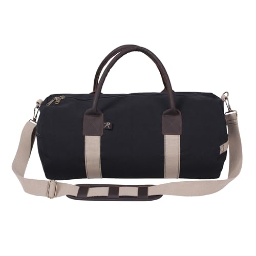 Rothco Canvas & Leather Gym Duffle Bag, Black & Natural2