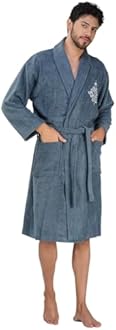Rangoli Royal Bamboo Premium Bathrobe For Men | Ultra Soft Bamboo Yarn Lightweight Bathing Robes | 460 GSM Highly Absorbent & Quick Drying Luxurious Bath Gown | Knee Length Bath Robe- Blue.