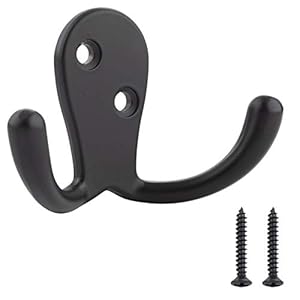 Amazon Basics Curved Zinc Robe Hook – Flat Black, 5-Pack