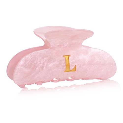 Image of Acrylic Letter Hair Clips for Women - Pink Monogram Hair Claw Alphabet Large Hair Clip, Fashion Glitter Claw Clips Elegant And Durable Hair Accessory, Letter L