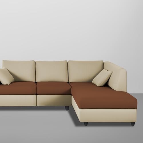 Image of Florian RHS 4 Seater L Shape Sofa Set for Living Room (Cream Brown Fabric) Premium Fabric Sofa
