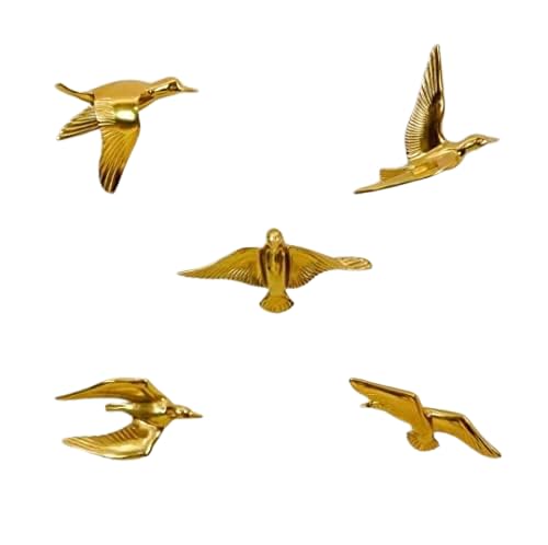 Pinnacle Hand Crafted Gold Finish Decorative Birds | Aluminium Wall Decor & Wall Hangings Items Wall art for Living Room, Dining Room | Flying Set for Decorative Room, Office - Set of 6