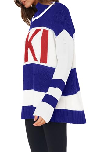 Image of Yousify Womens Sweaters Fall 2025 Oversized Color Block Ski Sweater Crewneck Winter Tops S-2XL