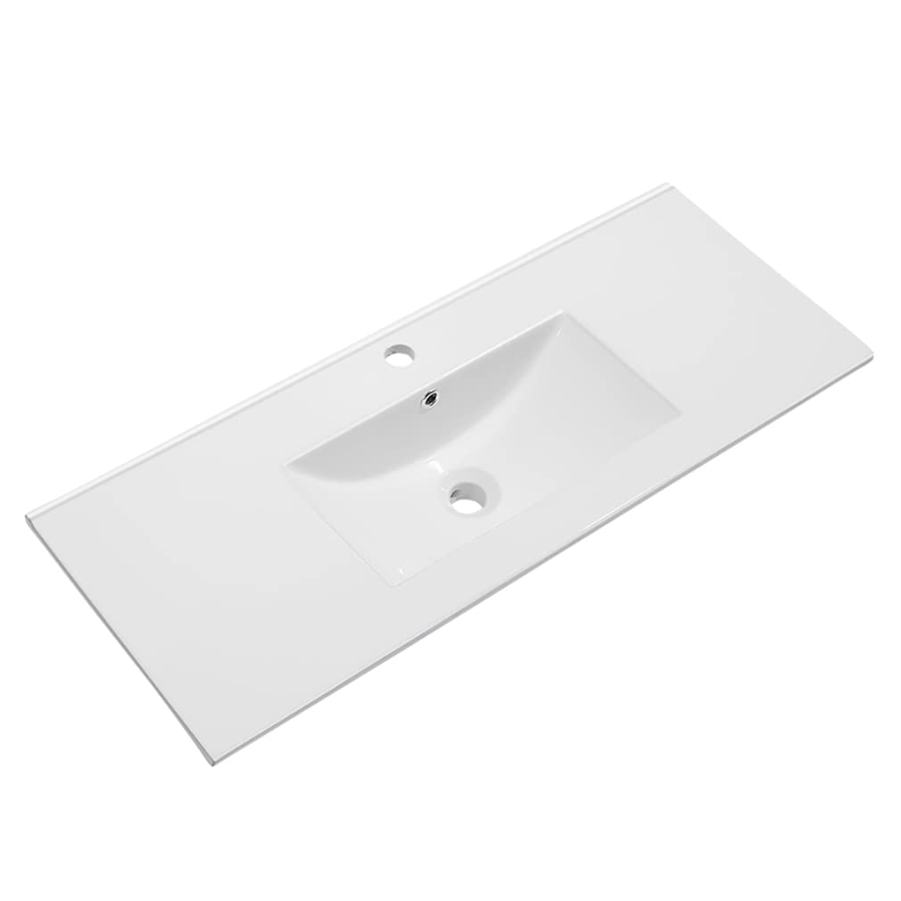 Lavabo Encimera Cerámico Blanco | Pila Lavamanos Rectangular 101x40 cm con Seno Centrado | Instalación Sobre Encimera, Compatible con Mueble de Baño 100x39 cm | FONDO REDUCIDO 40