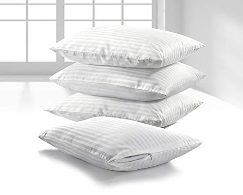 K&A® Pillow Protectors 2 Pack - 100% Brushed Microfiber Hotel Quality Soft Satin Stripe Zipped Pillow Covers - Hypoallergenic, Anti Allergy, Anti Dust Mite & Breathable Pillow Cases - White (48x74cm)