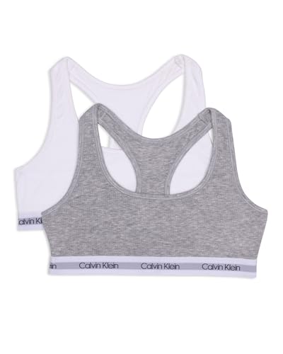 Calvin Klein Kids 2 Pack Racerback, White/Heather Gray, 10-12