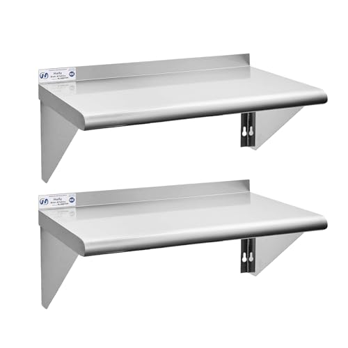 Image of Hally Stainless Steel Shelf Wall Mounted Metal Shelf Wall Shelf 12 x 24 NSF Heavy Duty 230 lb Capacity, Commercial Wall Mounted Storage Rack for Kitchen, Garage, Laundry Room 2 Pack