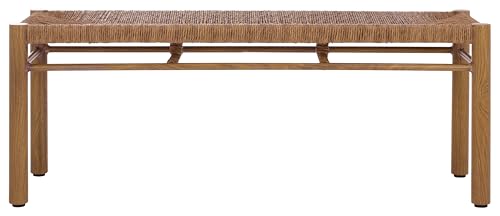 SAFAVIEH Couture Outdoor Patio Furniture Collection - Romona Tropical Bench, Natural Brown Rectangular with Woven Seat, Fully Assembled (CPT4002A)