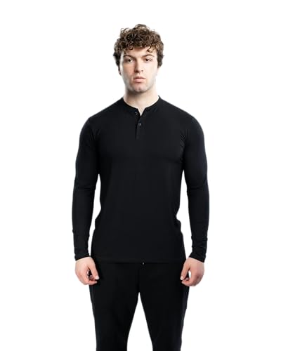 Ekkovision Ekko Blank Long Sleeve Henley, Casual and Comfortable Button Up Shirt for Men