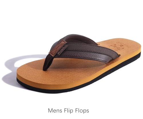 KuaiLu Mens Flip Flops Arch Support Lightweight Cushioned Yoga Foam Summer Holiday Beach Sandals Soft Fabric Shower Non-Slip Thongs