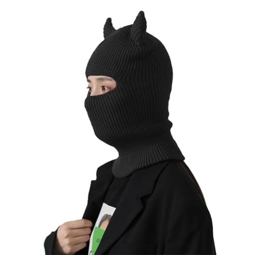 Máscara facial de balaclava con cuernos divertida para hombres y mujeres, gorro tejido de cubierta completa, protección contra el viento, gorra de esquí creativa miniatura 1