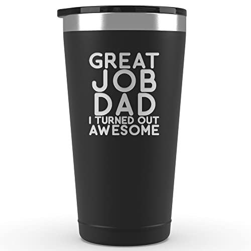 Great Job Dad Mug - 16 oz Black Insulated Stainless Steel Tumbler Coffee Mug for Dads - Fathers Day Birthday Gifts from Daughter Son - Father's Dads Mug Gifts From Kids