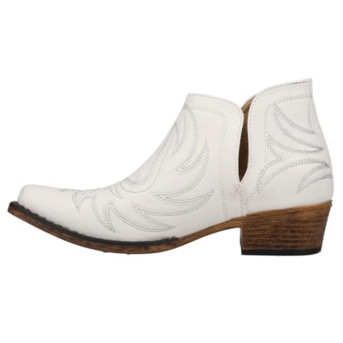 ROPER Womens Ava Embroidered Snip Toe Casual Boots Ankle Low Heel 1-2" - White3