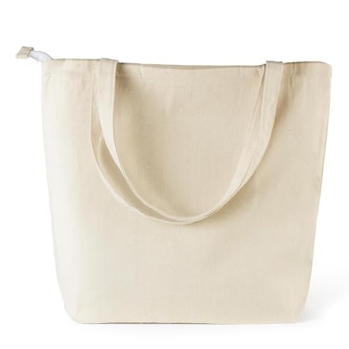 Enviroflex Bolso de Tela Blanco Grande con Cremallera y Bolsillo – 45x40 cm Bolsa Reutilizable para Mujer – Ideal para Compras, Universidad, Trabajo, Pintura y Uso Diario (1, Natural)
