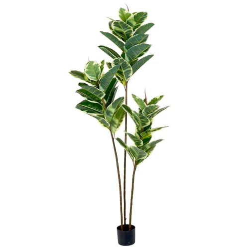 Artificial Rubber Tree 6FT, Tall Fake Ficus Tree, Artificial Floor Plants Indoor, Faux Silk Plant for Home Office Room Decor RB180
