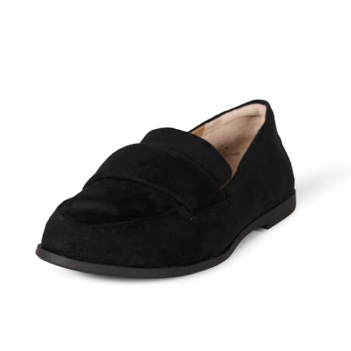 Amazon Essentials Damen Loafer mit weicher Mokassin-Zehenpartie, Schwarz Optik Mikro Wildleder, 43 EU