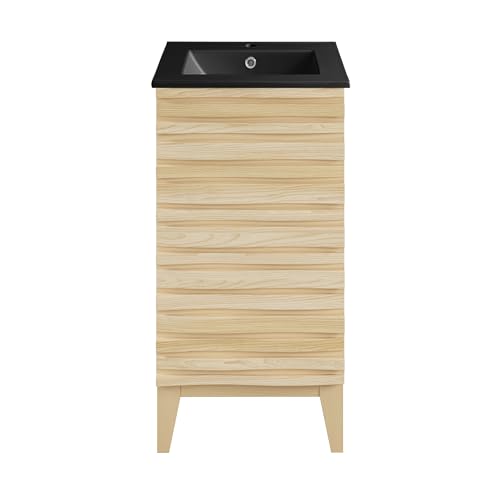 Image of Swiss Madison Cascade 18 in. Natural Oak Bathroom Vanity with Black Ceramic Sink Top