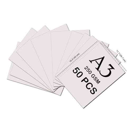 Craftville Premium Heavyweight White Cardstock Construction Paper - A3 (420x297mm) Thick 250GSM 50 Sheets - for Painting Coloring Drawing Sketching Projects Decoration Arts Crafts & Origami