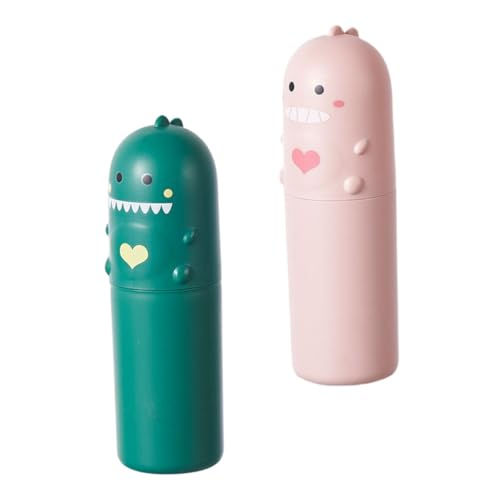 BUTIFULSIC 2個携帯用歯ブラシケース 旅行用 歯ブラシホルダー 歯磨き粉収納付き 蓋付きカップ ダイナソー柄 軽量 コンパクト