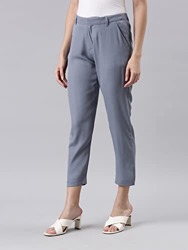 Image of GO COLORS Solid Formal Crepe Pants for Women | Mid Rise, Side Pocket