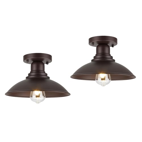 Image of GOLDHILL 10.5 inch Semi Flush Mount Barn Light 2-Pack, Rust-Proof Metal Ceiling Fixture Set, Vintage Farmhouse Lighting for Garage, Porch & Mudroom, Damp Rated
