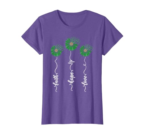 Mental Health Awareness Faith Hope Love Flower Women Kid Men T-Shirt, Women, Purple Heather, Medium