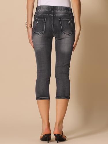 Allegra K Women's Denim Capri Pants Distressed Drawstring Elastic Waist Skinny Jeans4