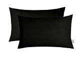 Set of 2 Indoor Outdoor Decorative Rectangle Lumbar Throw Pillows Made of Sunbrella Canvas Black...